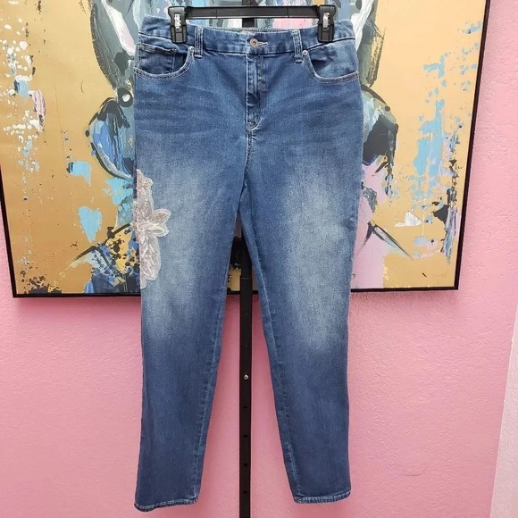 Chico's Jeans with Sequin Floral Patch - Picture 1 of 4